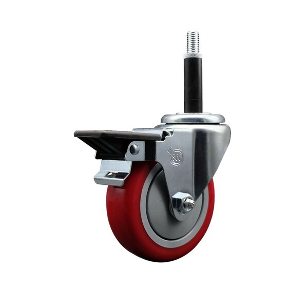 4'' Red Poly Swivel 3/4'' Expanding Stem Caster with Brake